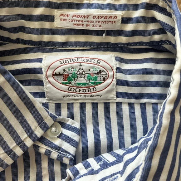 Vintage university oxford navy and white striped button down pin point Oxford - Picture 3 of 3